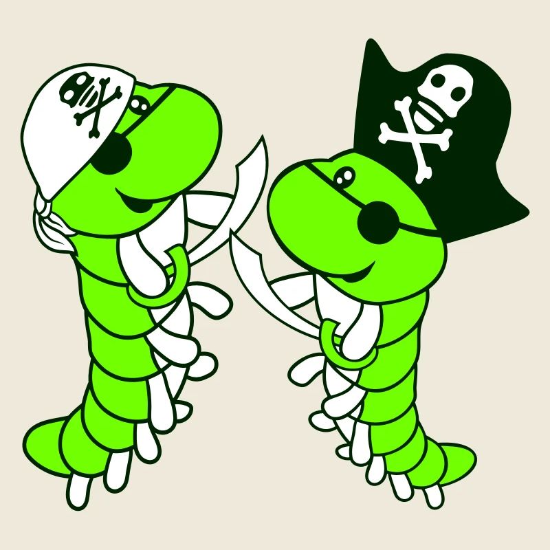 2 Cute Caterpillars Pirate Team Friends Comic Cartoon