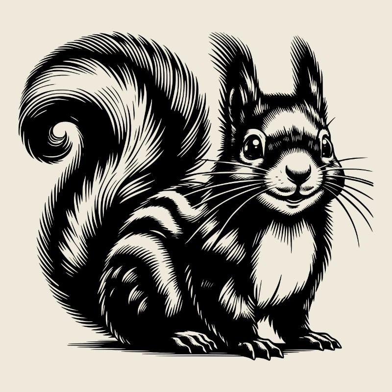 Putziges Kinder Eichhörnchen Tusche Zeichnung