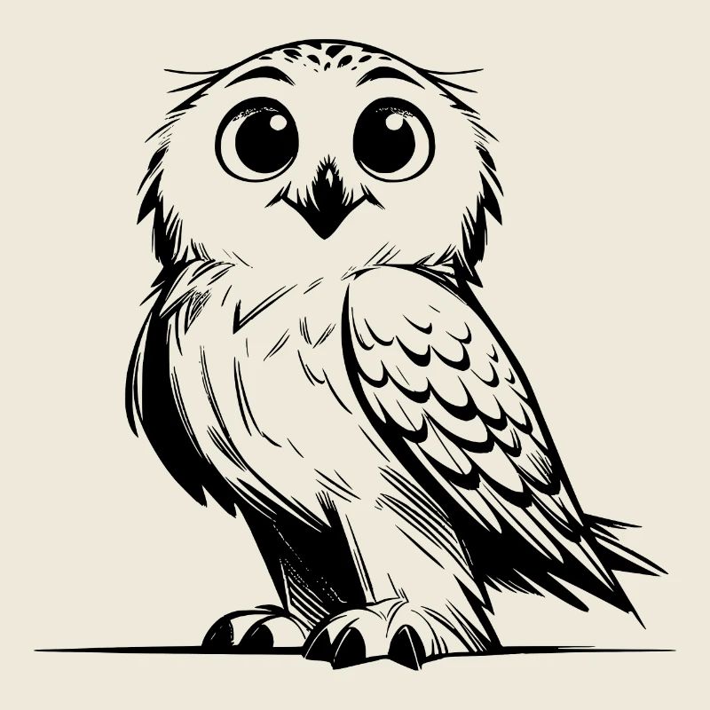 Putzige Schnee-Eule Bleistift Skizze