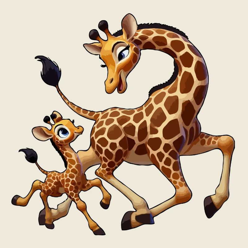 Giraffenmutter mit herumtollendem Kind
