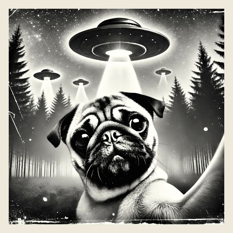 Funny Pug Pug Dog Selfie UFOs Alien
