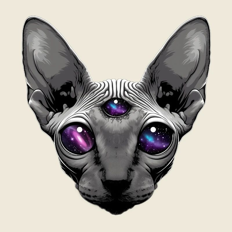 a sphinx cat with big deep black eyes