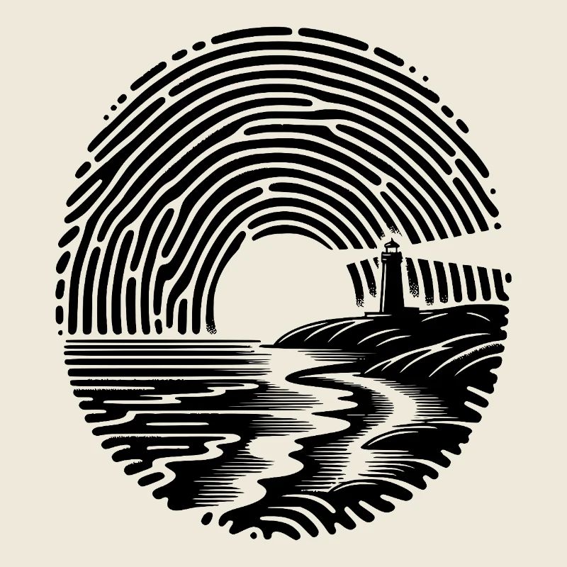Sunset by the Sea Lighthouse Fingerprint