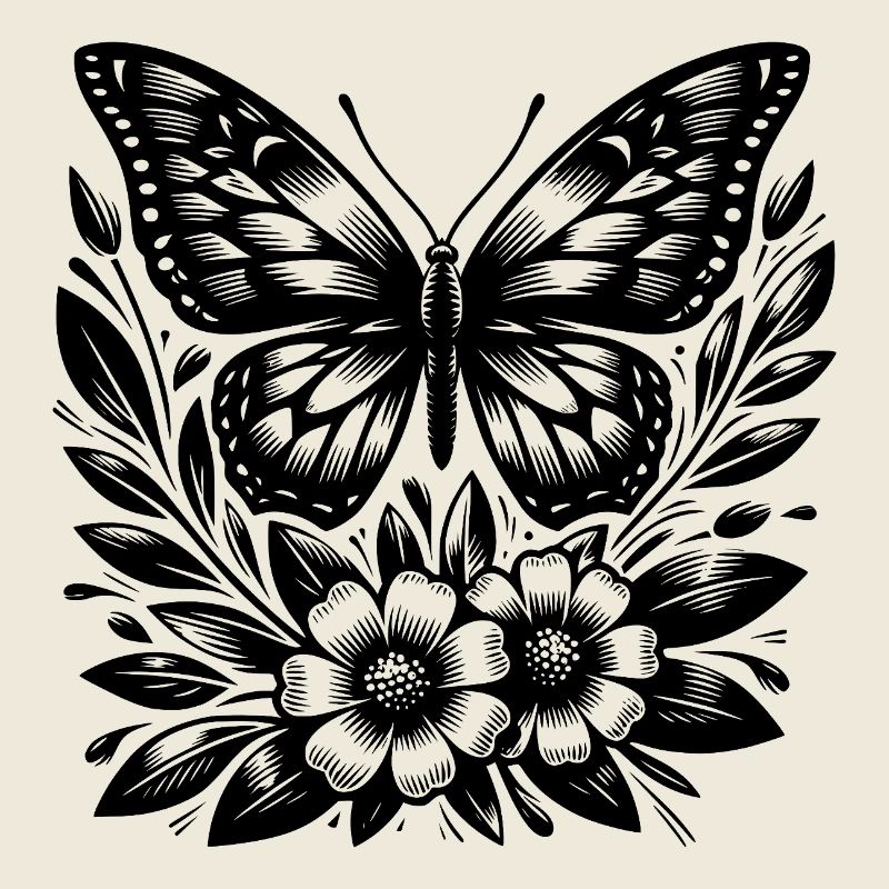 Eleganter Schmetterling mit Tattoo Blumen