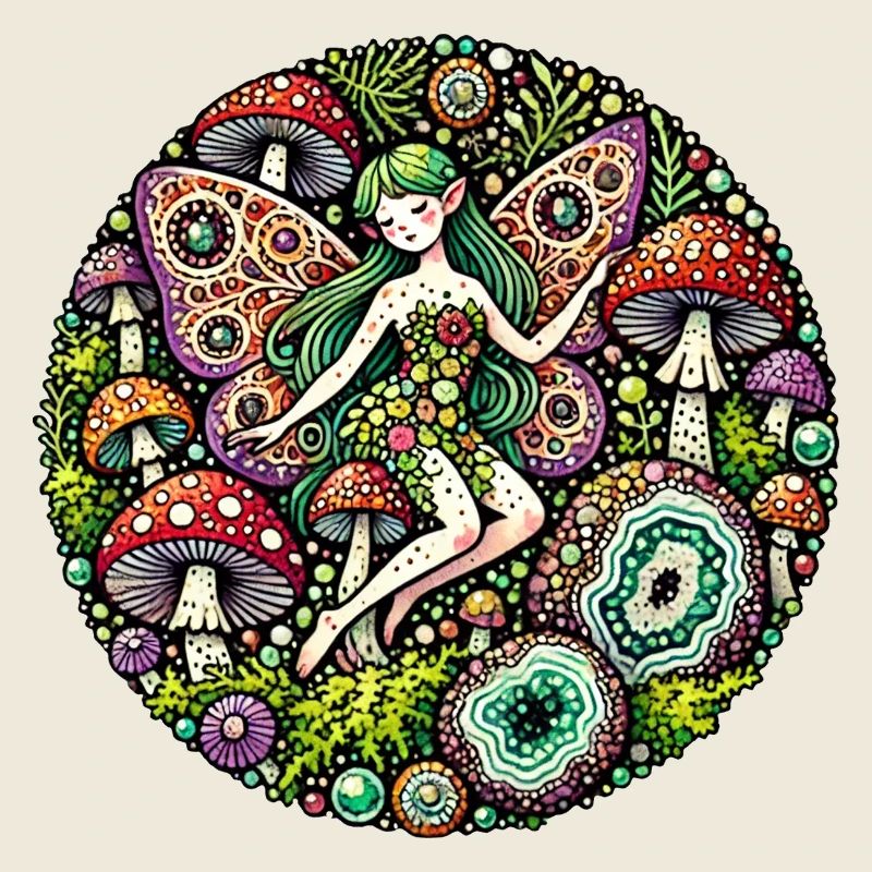 Champignons Vintage Fée Fée Fées Fées Illustration