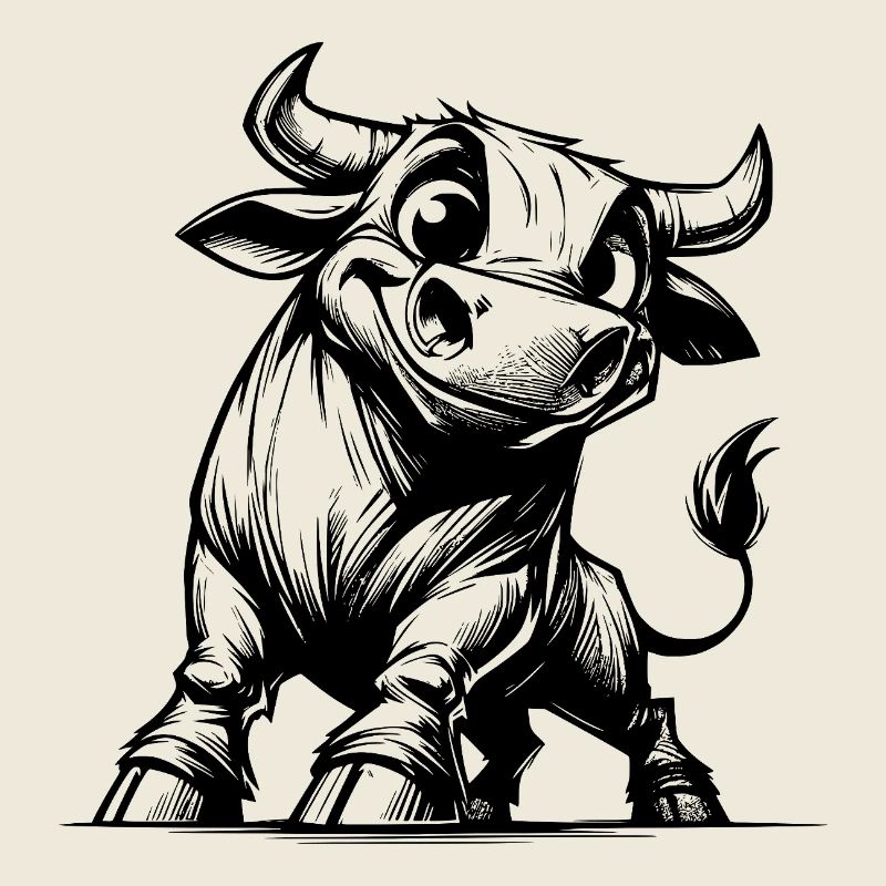 Dessin de taureau au crayon avec des cornes géantes