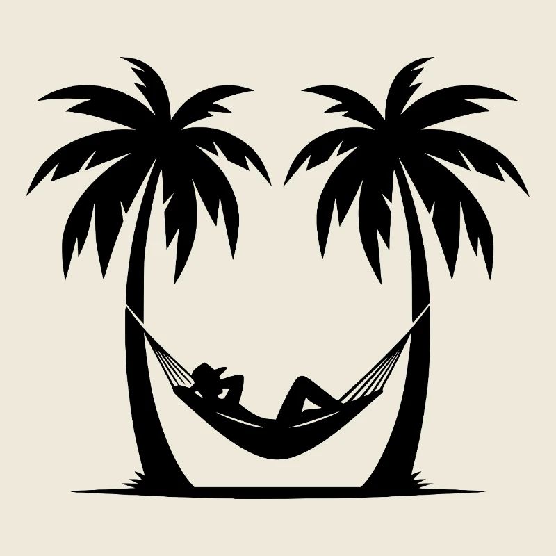 Free time on the beach, hammock and palm trees by the sea