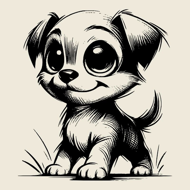 Petit chien trait dessin avec de grands yeux