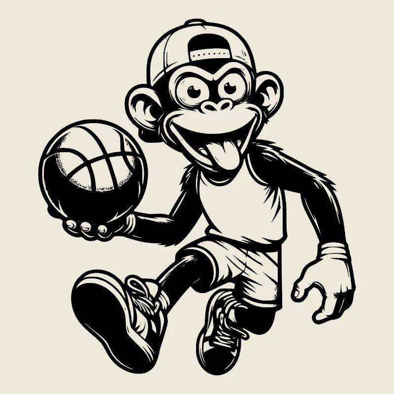 Naughty basketball monkey with ball and cap