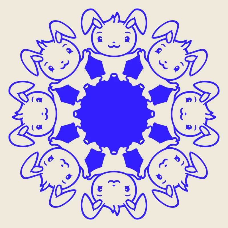 Beaucoup de lapins cercle se tenant la main amis aiment mignon
