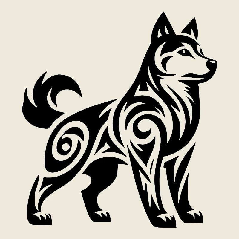 Wolf with Tribal Pattern Mystic Husky Dog