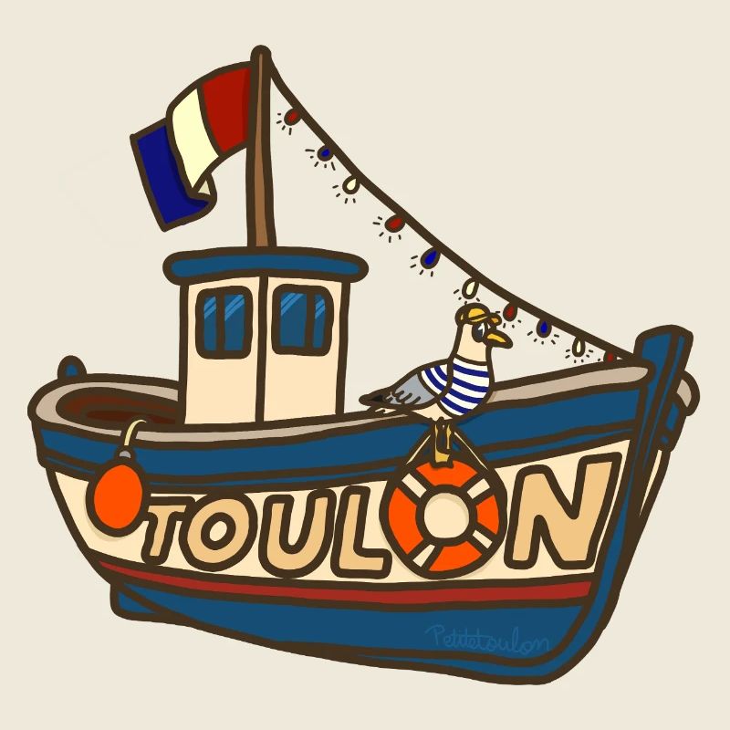 Fischerboot Toulon mit lustiger Möwe