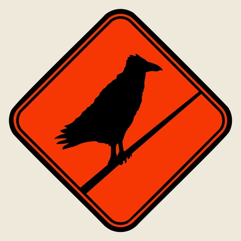 Raven Sitting Caution Cable Sign Note
