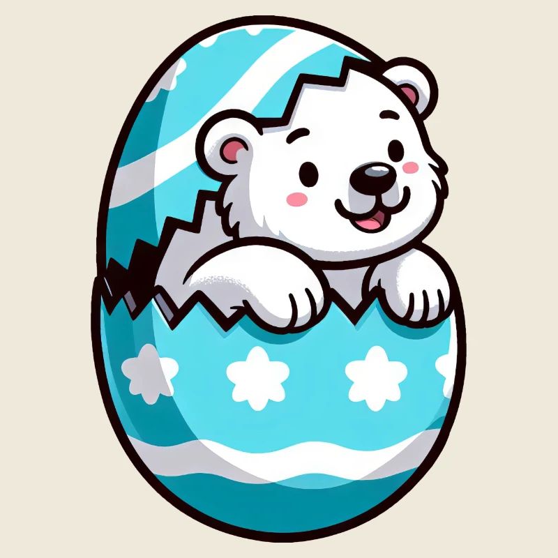 Cartoon Polar Bear Easter Egg Hatching
