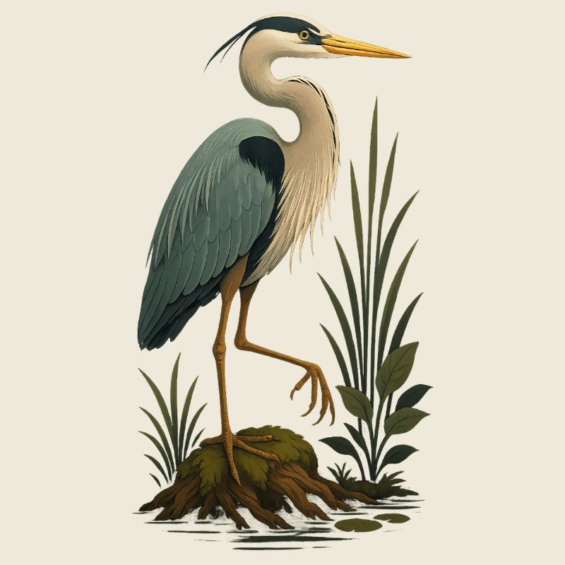 Elegant stork in swamp design