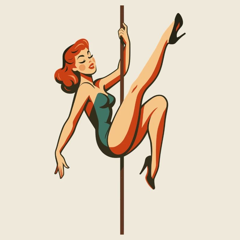 Pole Dance Pole Dancer Redhead Retro 50s