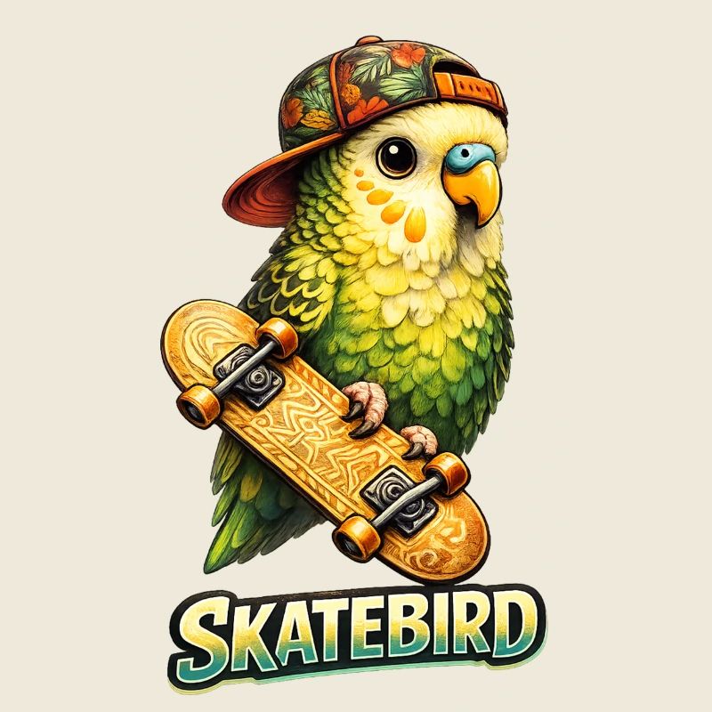 Skatebird – Tropical Parrot with Skateboard & Ca