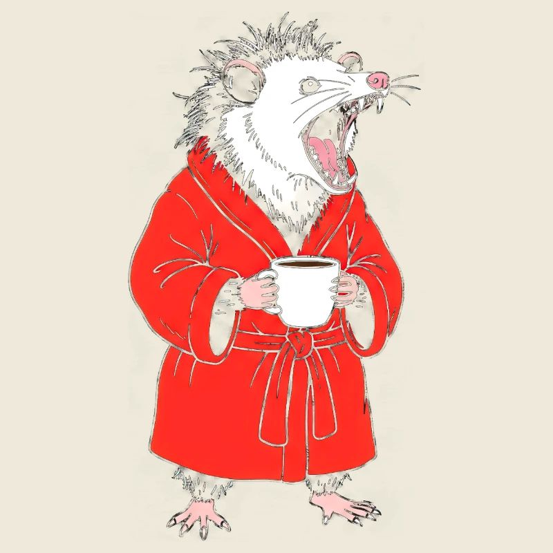 Morning Coffee Otter in Red Bathrobe