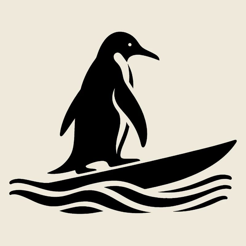 Pingouin, Surfeur, Silhouette, Surf, Surf