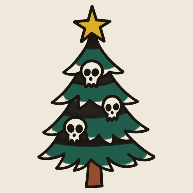 Düsterer Weihnachtsbaum mit Totenköpfen