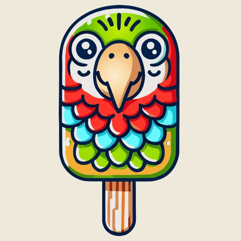 Ein Eis in Form eines lächelnden Papageis