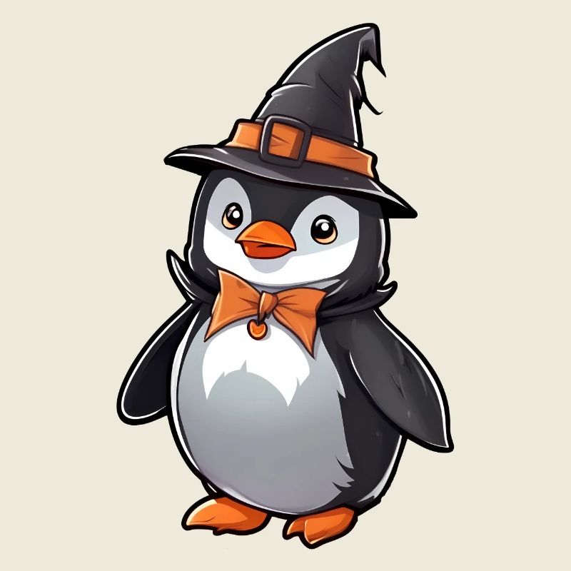 Cute Halloween penguin with witch hat.
