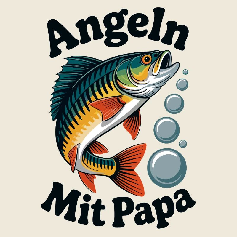 Angeln mit Papa mit springendem Barsch