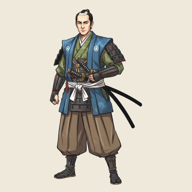 Edo Samurai in blauer Jacke