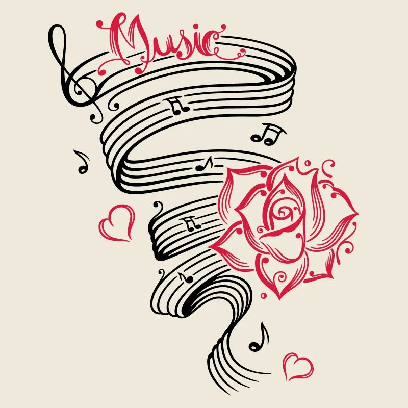 Notes musicales avec musique et fleur.