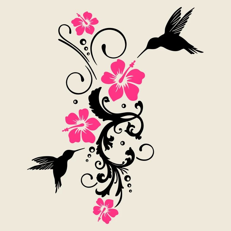 Colibri avec des fleurs d'hibiscus
