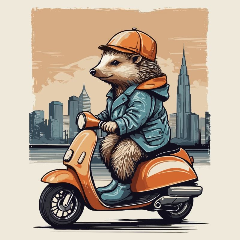 Hérisson mignon sur scooter