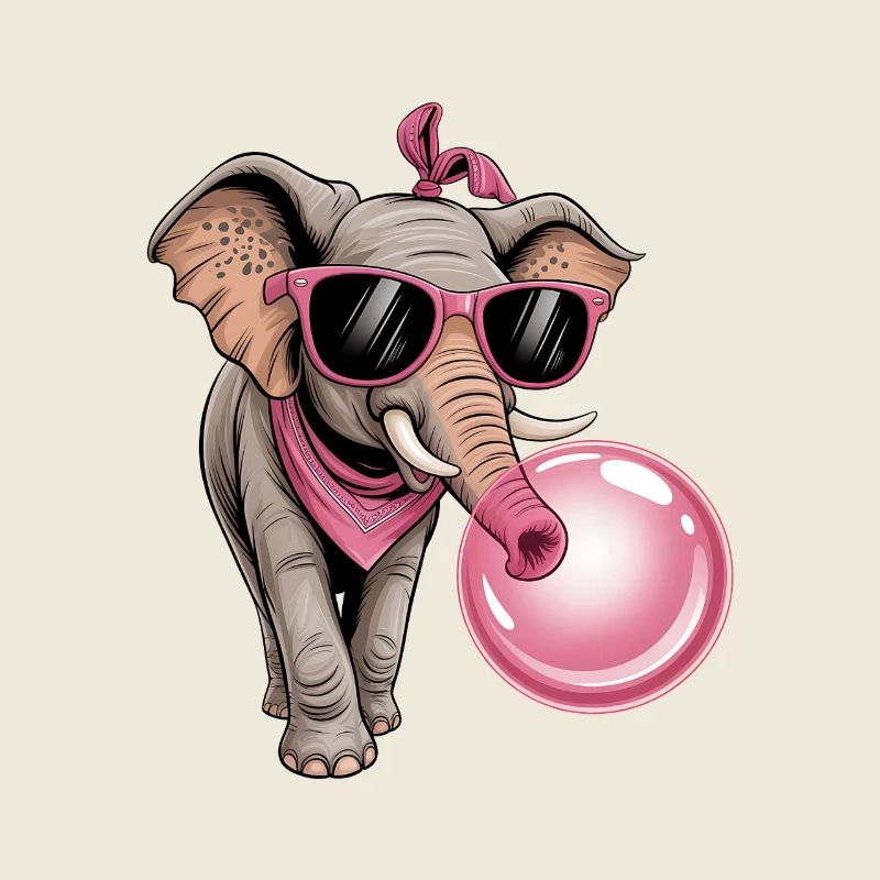 Funny Pink Elephant with Glasses and Bubble