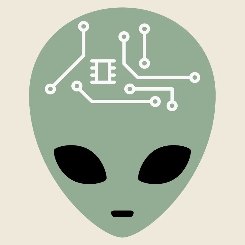 Alien Head mit Schaltkreisen (drei Farben)