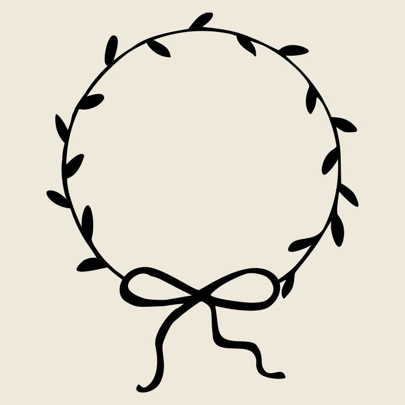 Leaf wreath with bow hand drawn