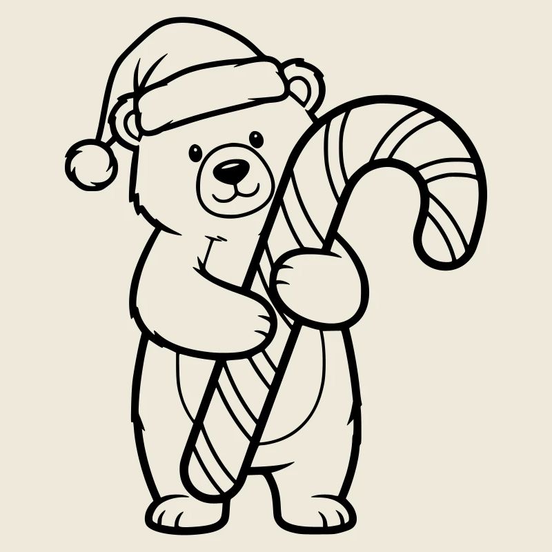 Petit ours de Noël mignon avec une canne d’orge d’orge