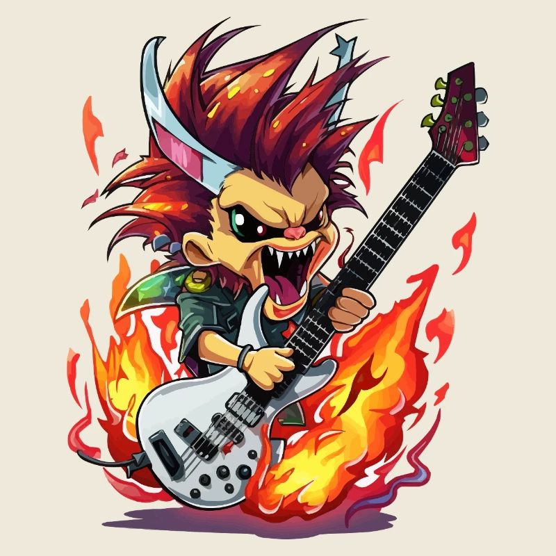 Flammen-Rocker Cartoon Gitarrist