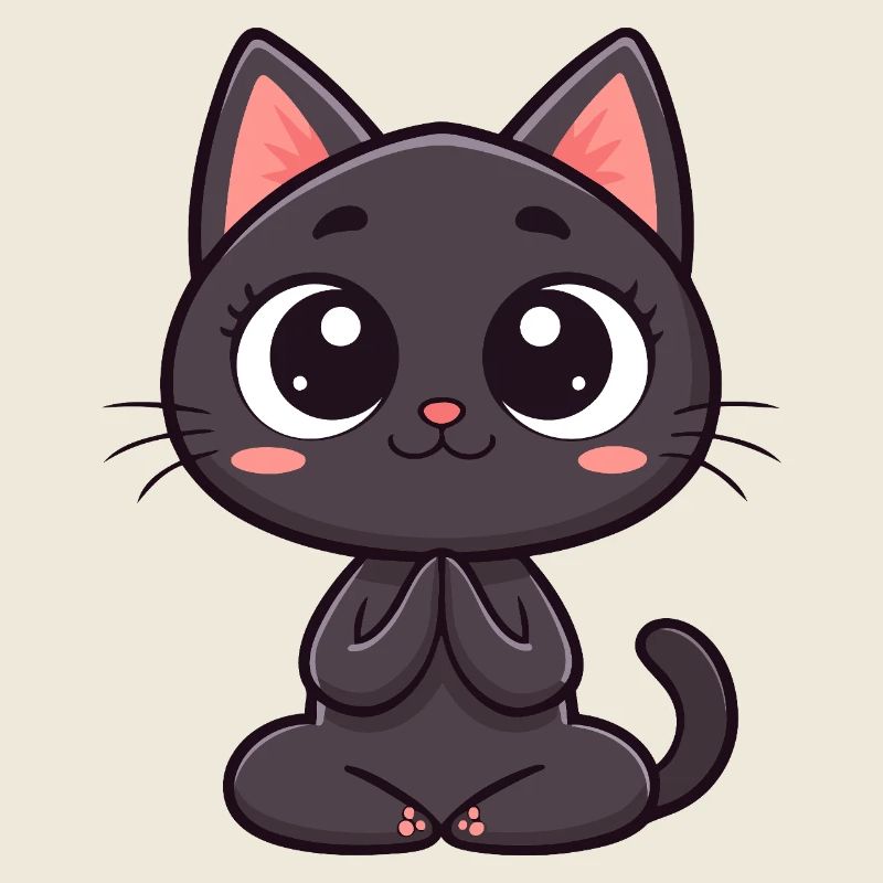 Cute black cat praying