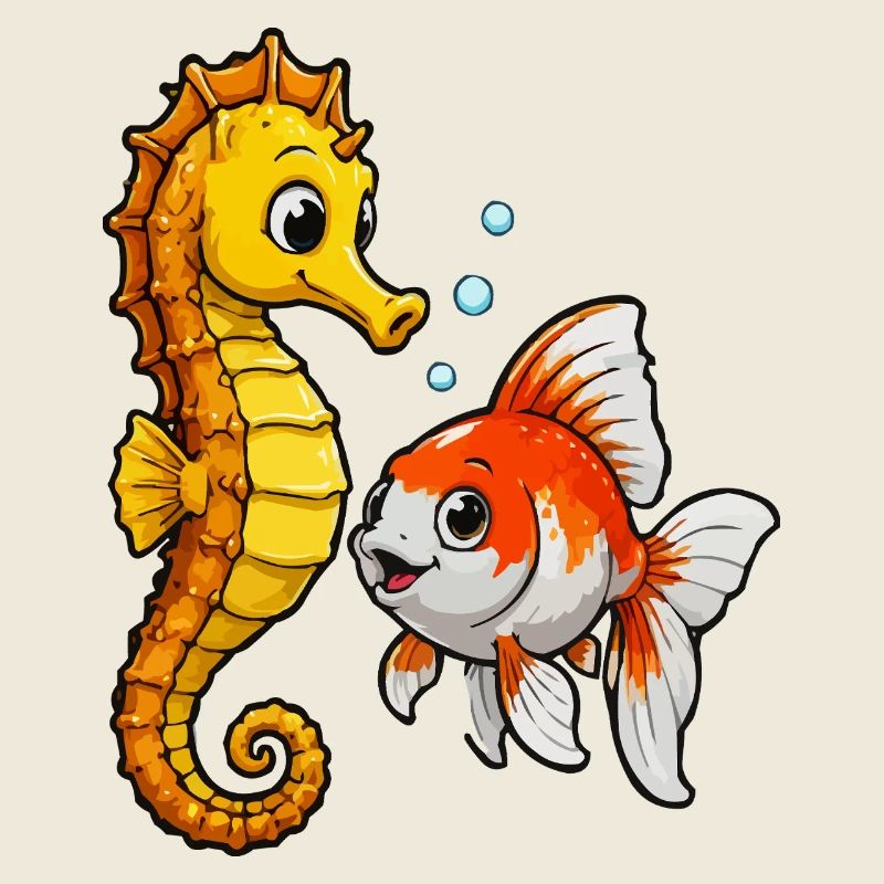 Seepferdchen und Goldfisch Freundschaft