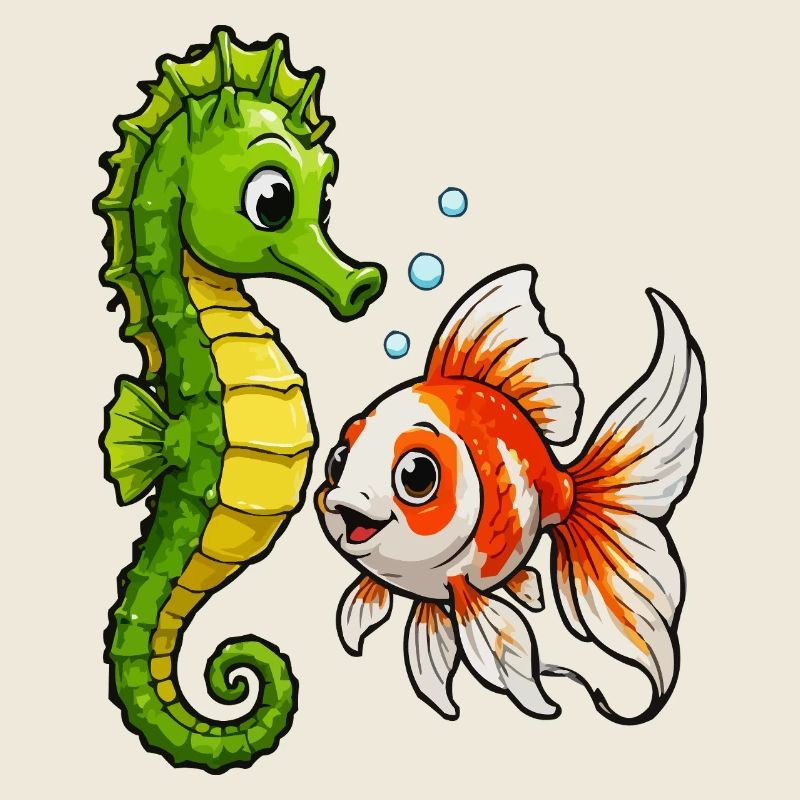 Unterwasserfreunde Seepferdchen Goldfisch