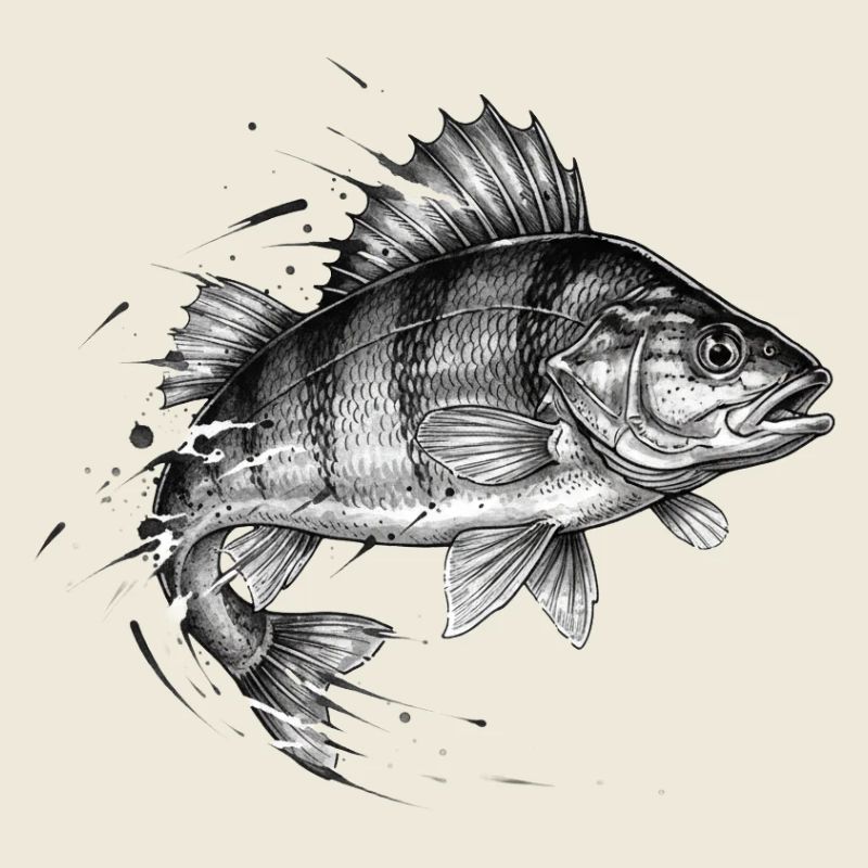 Perche Perch Ink Tattoo Vector de pêche