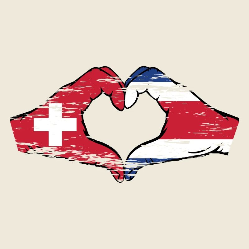 Suisse Costa Rica Drapeau Mains Coeur Forme Utilisé