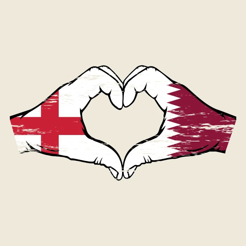 Angleterre Qatar drapeau mains forme de coeur utilisé