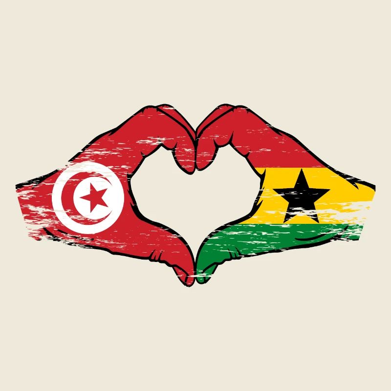 Tunisie Ghana drapeau mains forme de coeur utilisé