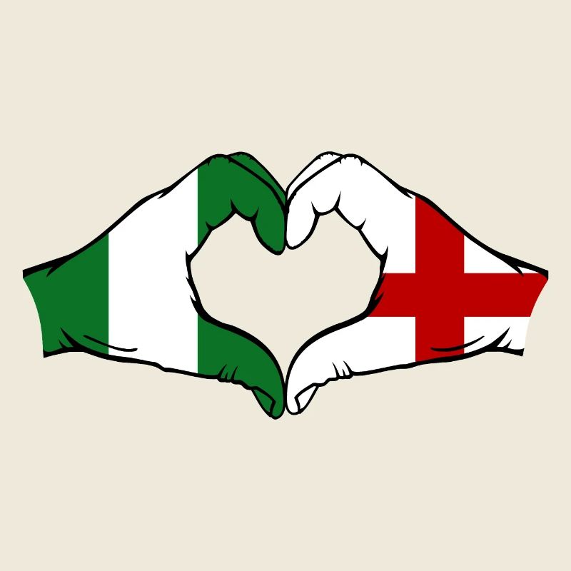 Nigeria Angleterre Drapeau Mains Coeur Forme