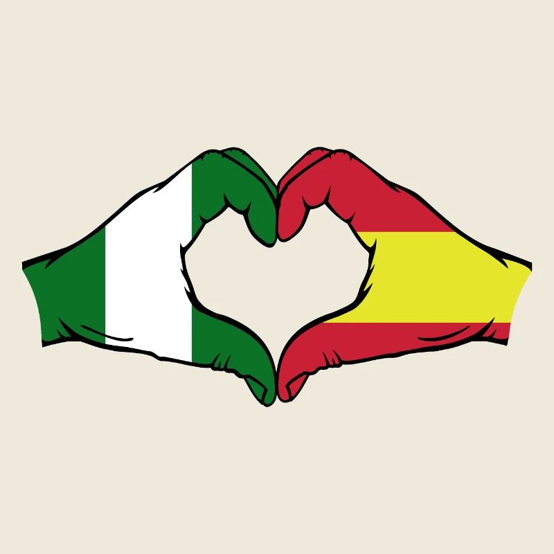 Nigeria Spain Flag Hands Heart Shape