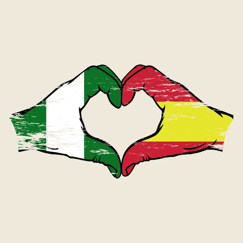 Nigeria Spain flag hands heart shape used