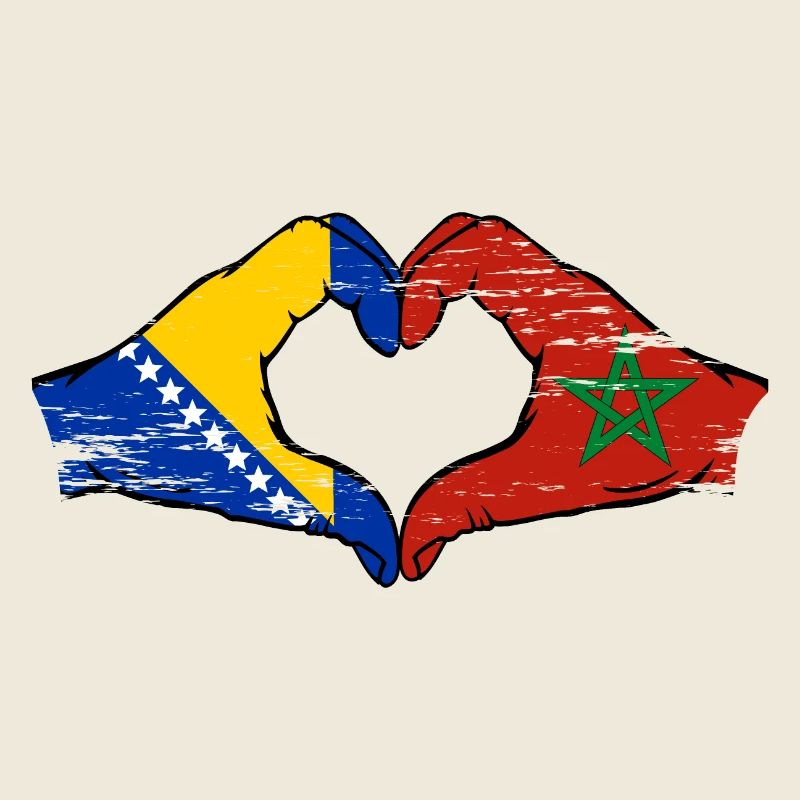 Bosnie Maroc drapeau mains forme de coeur utilisé