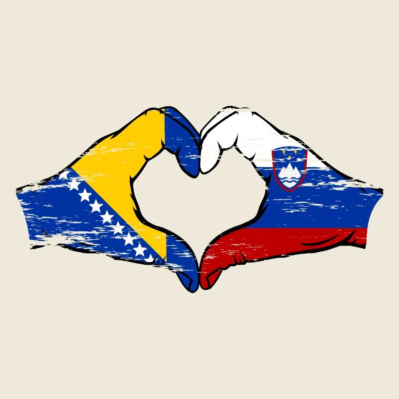Bosnie Slovénie drapeau mains forme de coeur utilisé