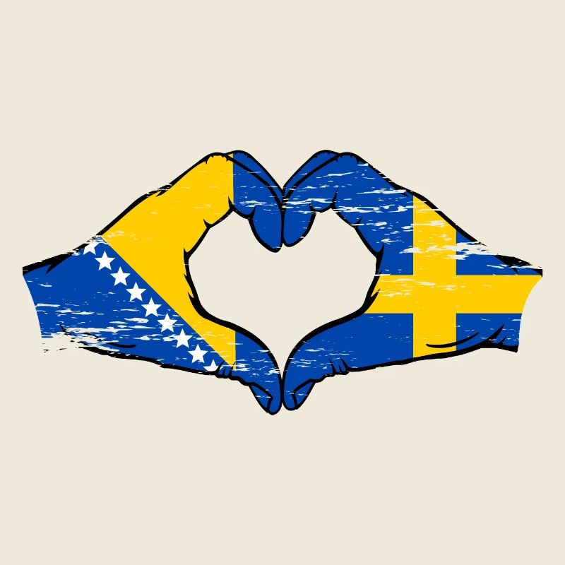 Bosnie Suède drapeau mains forme de coeur utilisé