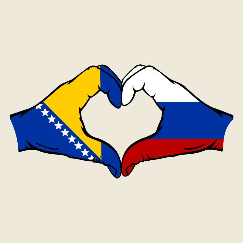 Bosnie Russie Drapeau Mains Coeur Forme